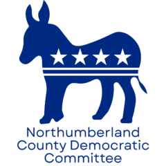 Northumberland County Democratic Committee with a navy donkey with white stars and stripes across its middle