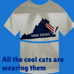 White tshirt with shape of state in navy and the NNK highlighted with the American flag. At the bottom of the state shape are the words NNK Dems